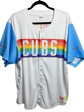 Chicago Cubs SZ XL Pride Baseball Jersey White Rainbow Stripe LGBT MLB Jersey